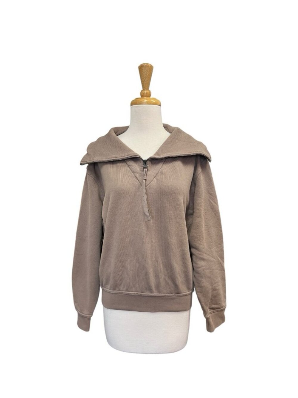 Victoria Beckham Reebok 1/4 Zip Cowl Neck Pullover Size M Brown Sweatshirt
